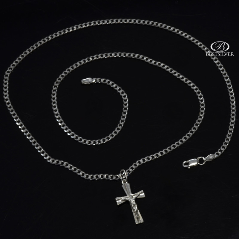 Komplet srebrny męski Pancerka 50cm + krzyżyk z Panem Jezusem 
