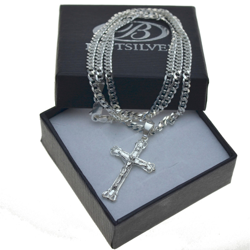 Komplet męski łańcuszek srebrny pancerka + krzyżyk z Jezusem srebrny Srebro 925