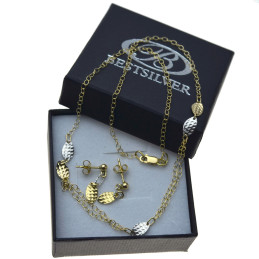 Komplet złotej damskiej biżuterii naszyjnik + kolczyki listki Złoto 585