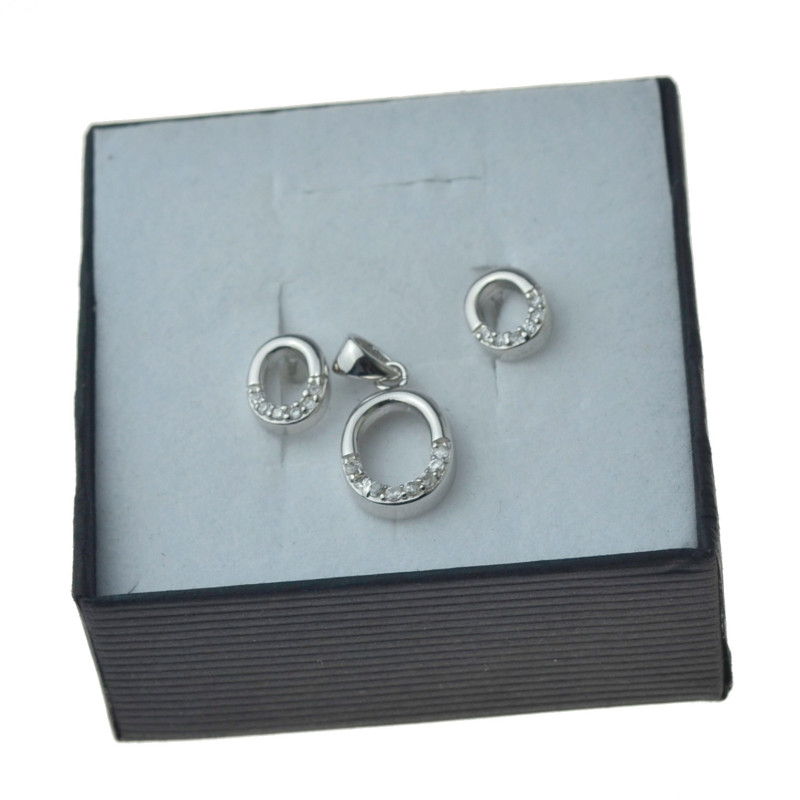 Komplet srebrnej biżuterii koła owal z cyrkoniami srebro 925 KMP087