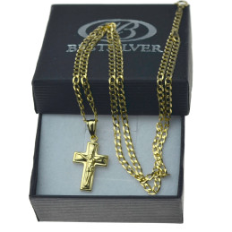 Złoty komplet łańcuszka pancerka 50cm 3mm + krzyżyk z P.Jezusem ZLT09