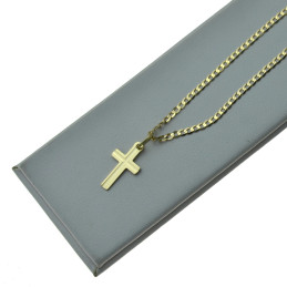 Złoty komplet łańcuszek pancerka 50cm 2mm + krzyżyk gładki 585 zlt06