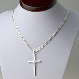Łańcuszek Pancerka + krzyżyk z Panem Jezusem komplet KR69 srebro pr. 925