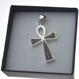 Krzyżyk srebrny duży z czarnymi cyrkoniami zaw066