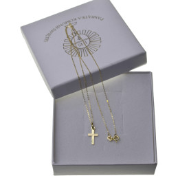 Złoty Łańcuszek z krzyżykiem promienie Złoto 585 Na KOMUNIE Chrzest dla chłopca