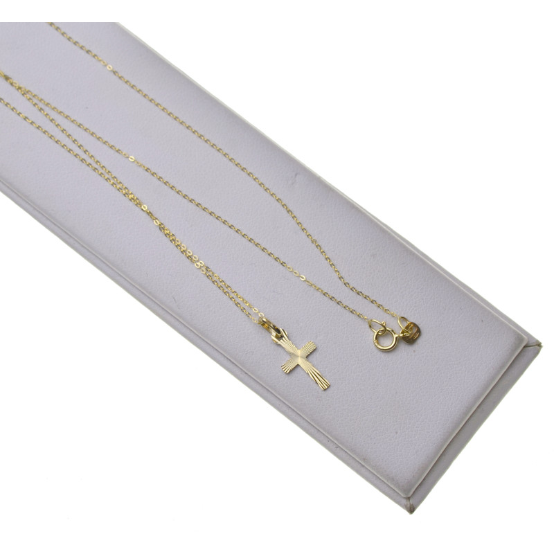 Złoty Łańcuszek z krzyżykiem promienie Złoto 585 Na KOMUNIE Chrzest dla chłopca