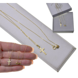 Złoty Łańcuszek z krzyżykiem promienie Złoto 585 Na KOMUNIE Chrzest dla chłopca