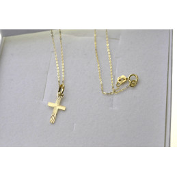 Złoty Łańcuszek z krzyżykiem promienie Złoto 585 Na KOMUNIE Chrzest dla chłopca