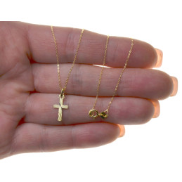 Złoty Łańcuszek z krzyżykiem promienie Złoto 585 Na KOMUNIE Chrzest dla chłopca