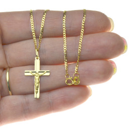 ŁAŃCUSZEK złoty 45cm modny krzyżyk z Panem Jezusem 585 na Komunie Chrzest kmp048