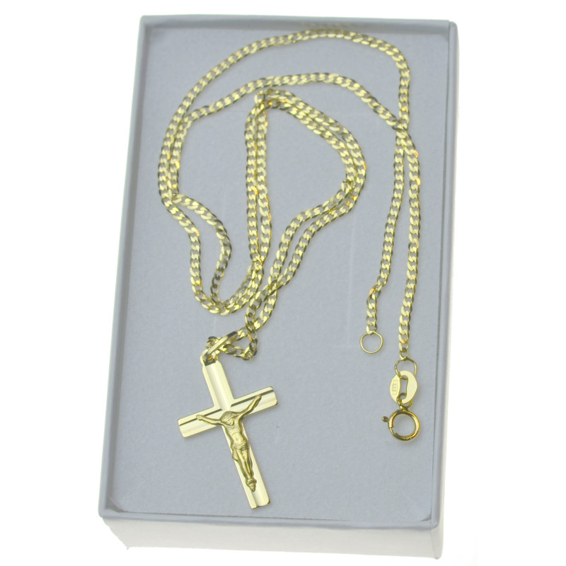 ŁAŃCUSZEK złoty 45cm modny krzyżyk z Panem Jezusem 585 na Komunie Chrzest kmp048