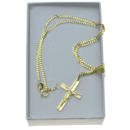 ŁAŃCUSZEK złoty 45cm modny krzyżyk z Panem Jezusem 585 na Komunie Chrzest kmp048