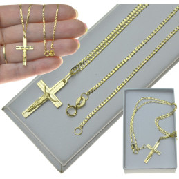 ŁAŃCUSZEK złoty 45cm modny krzyżyk z Panem Jezusem 585 na Komunie Chrzest kmp048