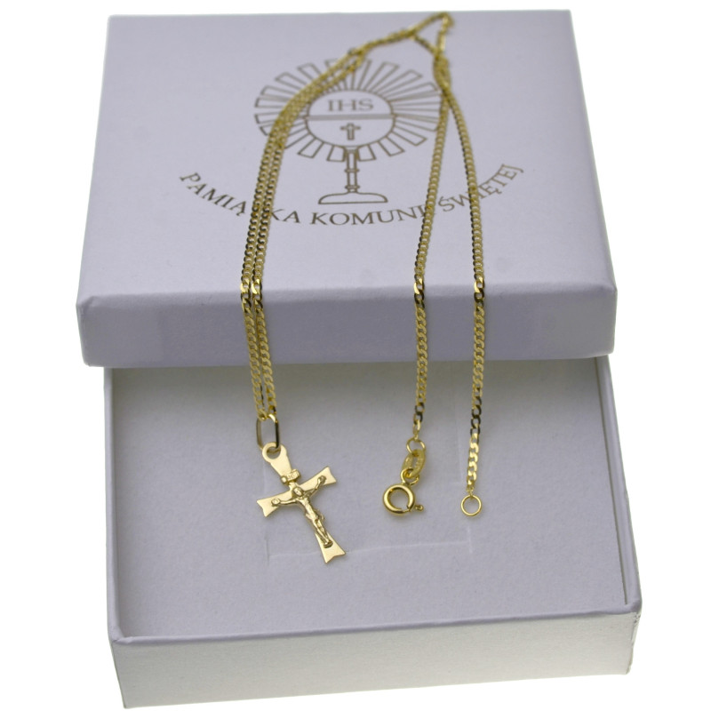 ŁAŃCUSZEK PEŁNY Złoto 585 50CM + krzyżyk z Panem Jezusem KOMPLET kmp049