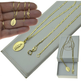 ŁAŃCUSZEK ZŁOTY 50cm + medalik duży cudowny KOMPLET 585 Matka Boża NMP złoto kmp050