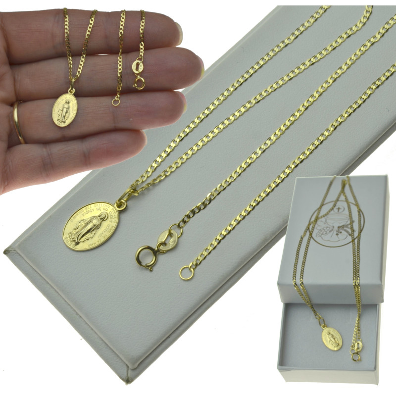 ŁAŃCUSZEK ZŁOTY 50cm + medalik duży cudowny KOMPLET 585 Matka Boża NMP złoto kmp050